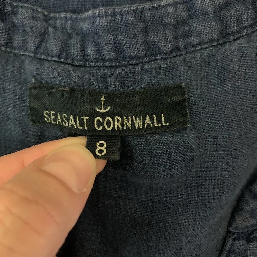 Seasalt Cornwall May Tunic Blue Linen‎ Coastal Casual Pockets UK 8